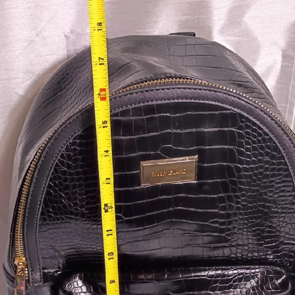 River Island Black Croc-Embossed Backpack with‎ Gold Details